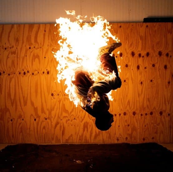 Backward somersault on fire